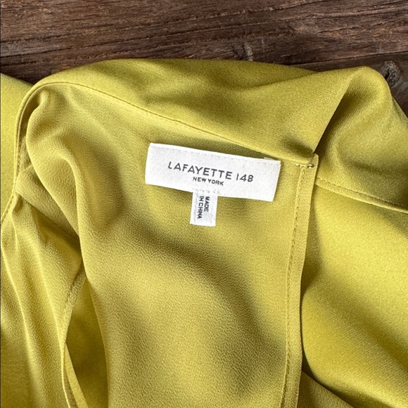 Lafayette 148 butterfly stretch ecru green silk midi long dress NWOT size 6 - Picture 9 of 14